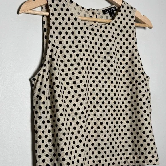 J. Crew Maxine button-back top in dot linen Black and Cream Polka Dot NWOT - Picture 2 of 3